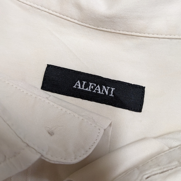 Alfani Men's Creamy Beige Silk Button Down Shirt Short Sleeve - Picture 13 of 13